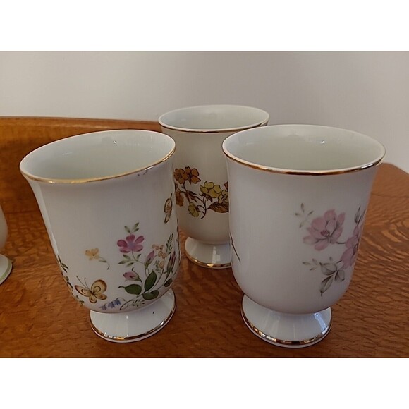 Set 4 Royal Domino Collection Pedestal Footed Mugs Floral Assorted Japan - Picture 15 of 15